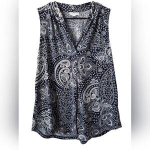 Charter Club Navy & White Paisley Sleeveless Blouse